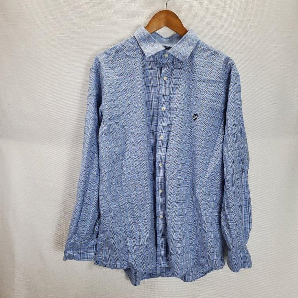 Cremieux Collection Button Up Shirt Mens XXL Blue/Yellow Plaid Slim Fit Long Slv
